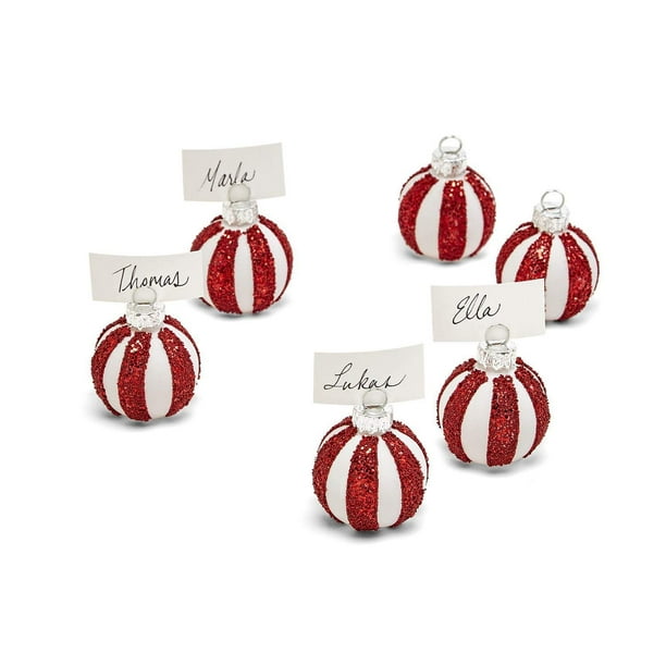 Twos Company Glass Peppermint Twist Ornament Place Card Holders Set of 6